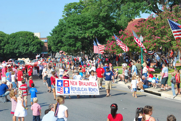 Members of a Republican women's club in Texas participate in a community parade.